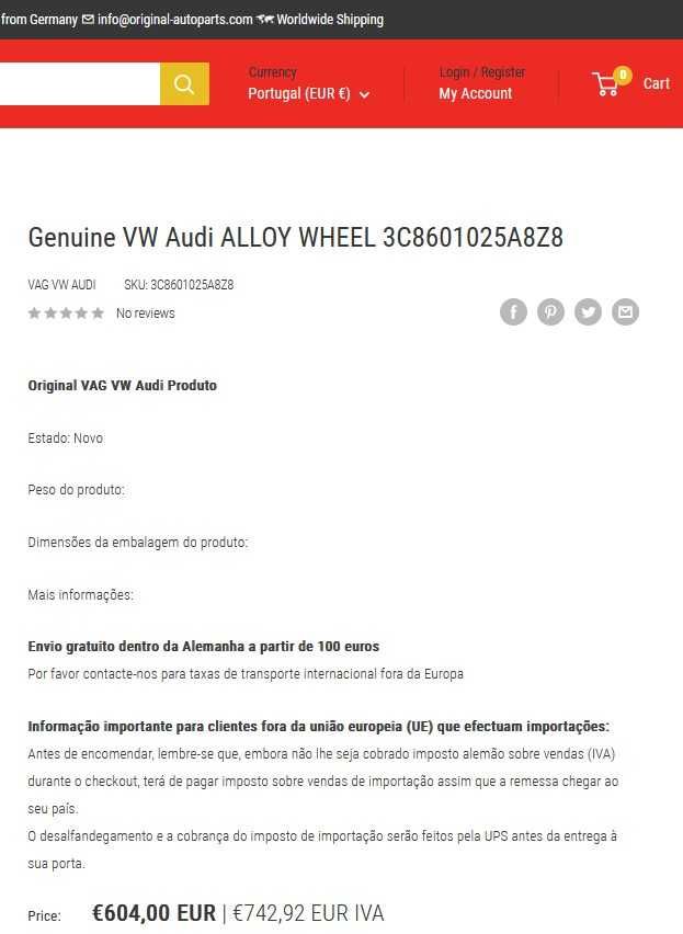 4 jantes originais OEM VW Passat cc 17"