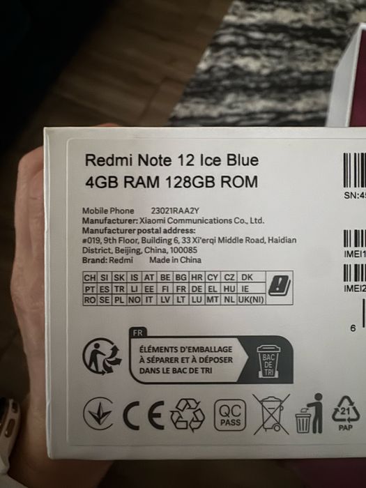 Redmi note 12 ice blue 4gb ram 128 GB rom