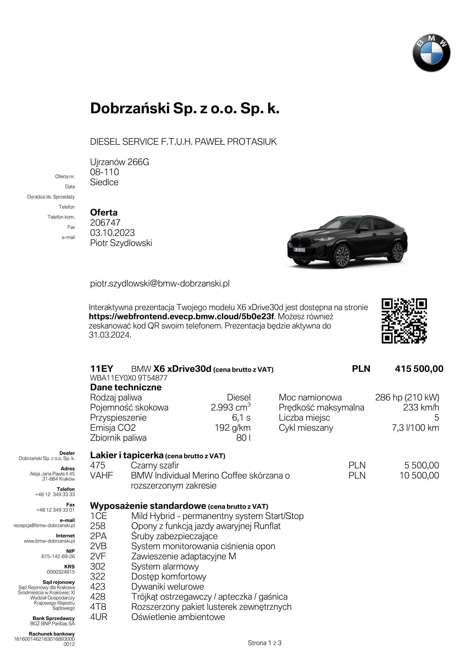 Samochód BMW X6  2023