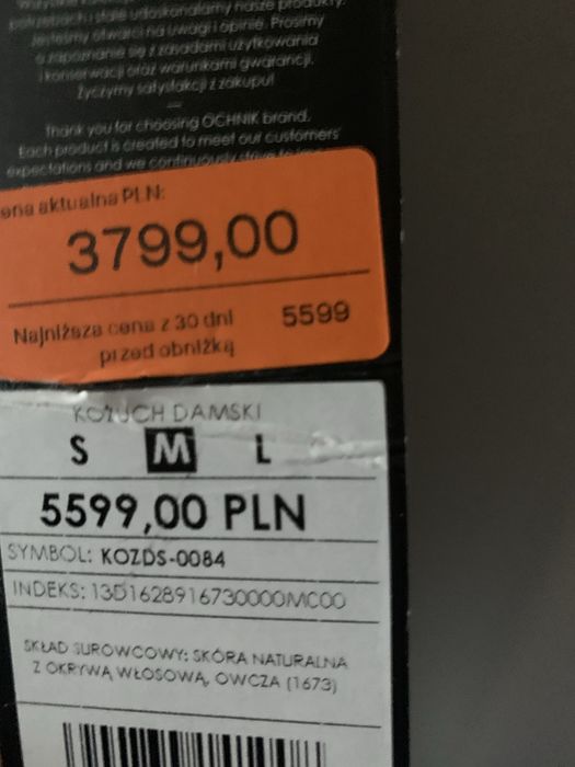 Nowy kożuch czarny firmy Ochnik