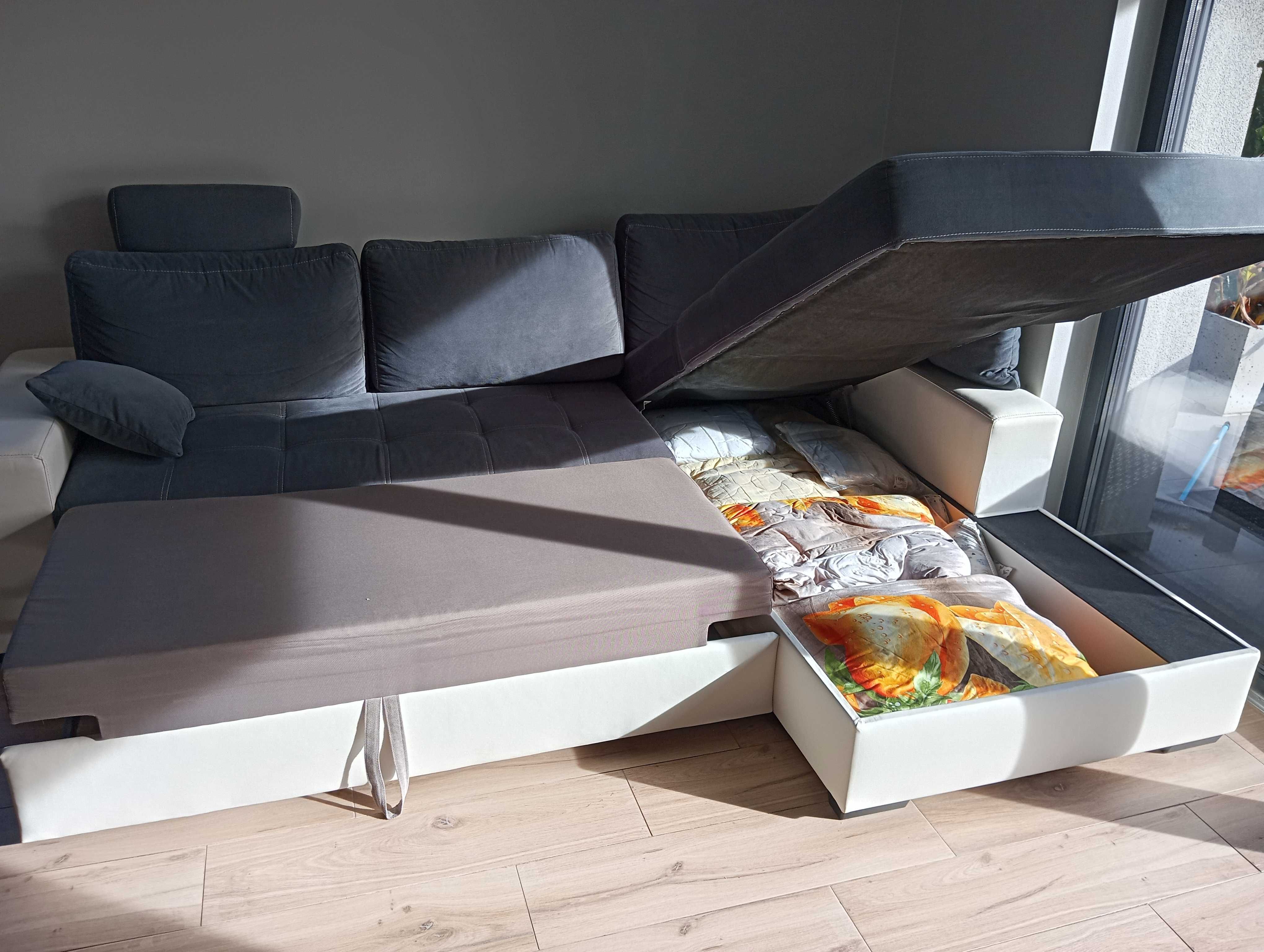 Narożnik MONDO Z FUNKCJĄ SPANIA szaro biały 275x190x85 cm