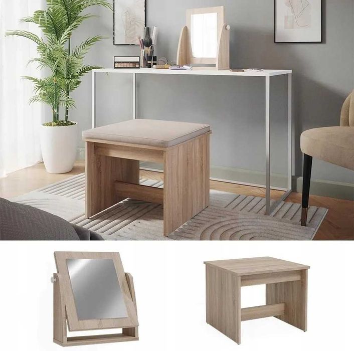 Taboret i lustro do toaletki Hoker Dąb Sonoma
