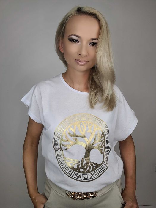 T-shirt koszulka ze złotym zdobieniem damska roz. 2XL-4XL DUŻO WZORÓW