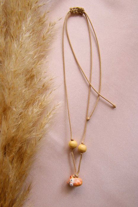 Naszyjnik regulowany z figurką kotka | rękodzieło, handmade