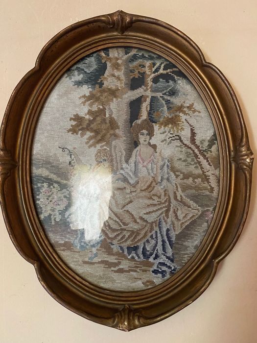Obraz ręcznie haftowany przedwojenny rama