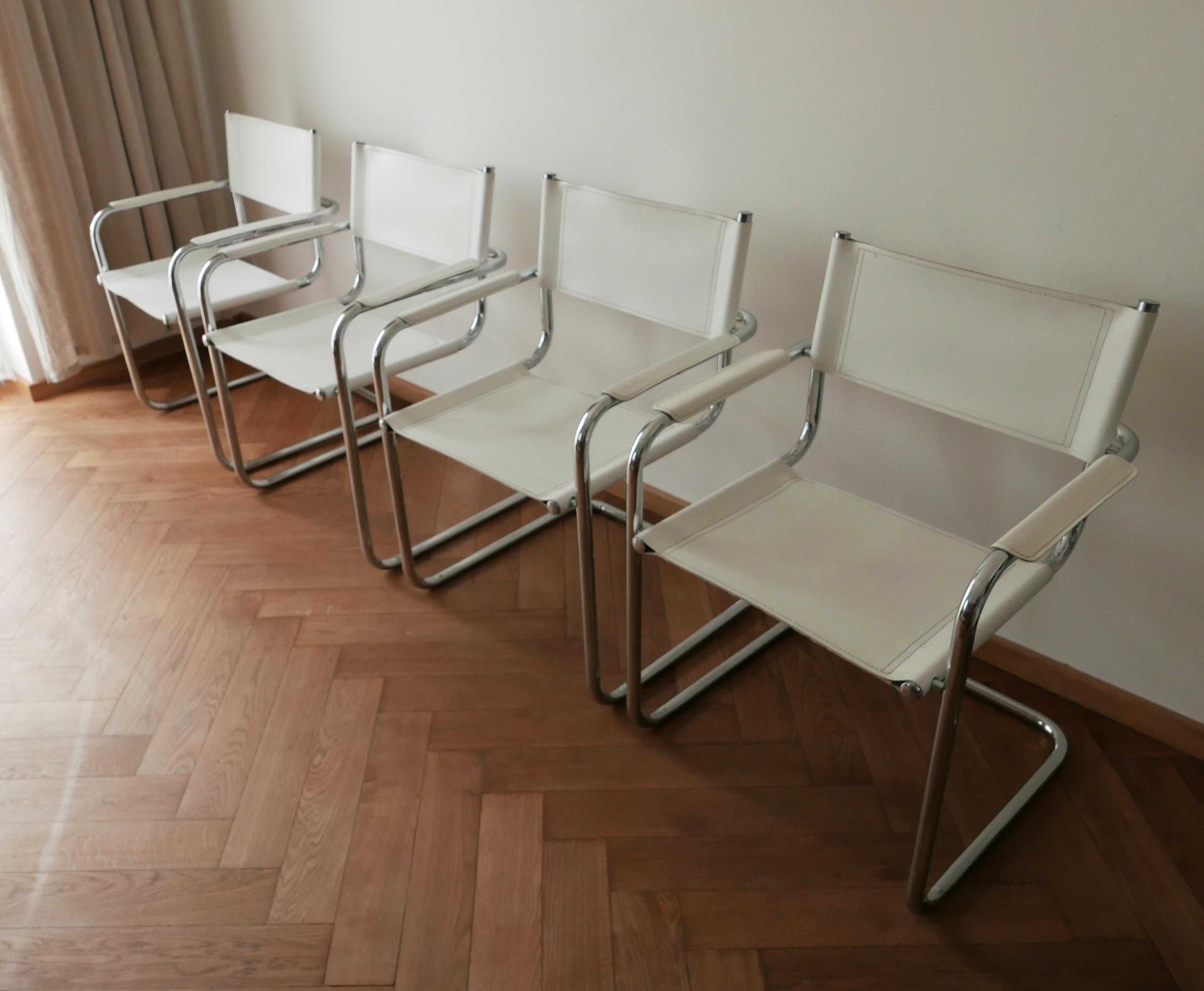 4 krzesła, Bauhaus, skóra naturalna, chrom., modern