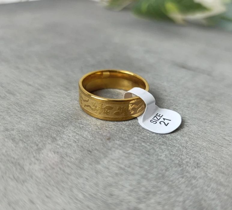 Nowy męski pierścionek stalowy złoty z smokiem