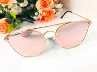 Okulary przeciwsłoneczne damskie kocie oczy lustrzanki różowe