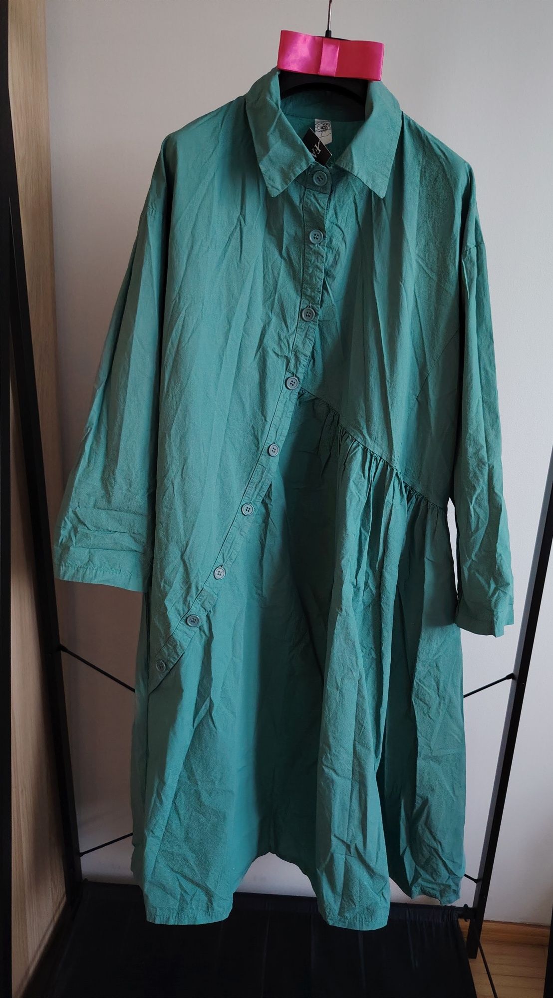 Made in Italy zielona bawełniana sukienka midi oversize uni