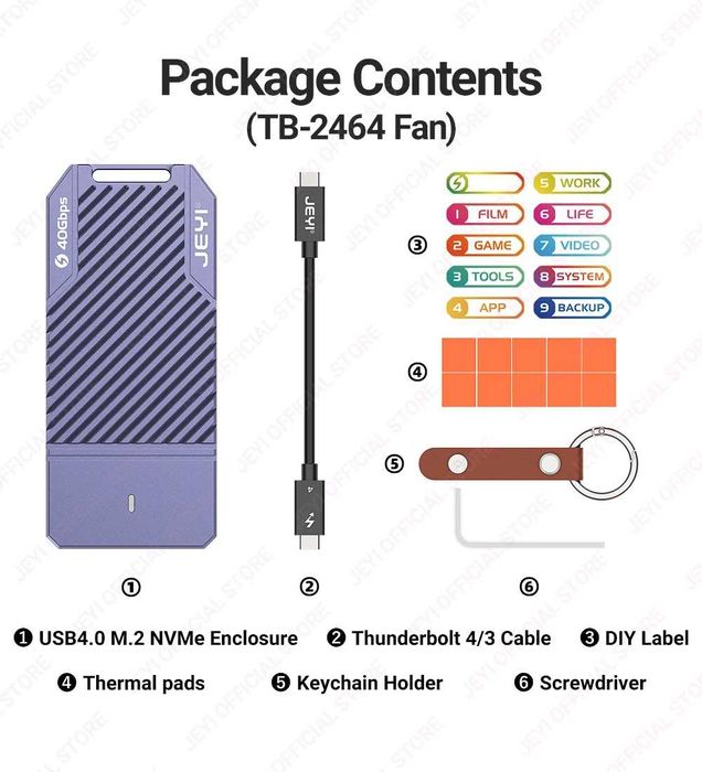 Зовнішня кишеня JEYI 40Gbps Fan M.2 NVMe SSD to USB4 Thunderbolt 4