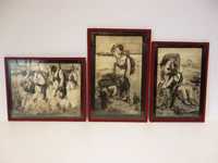 3 imagens - impressões de pinturas da I Guerra Mundial em Africa