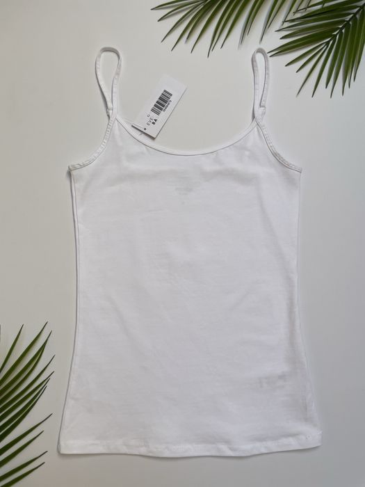 8 36 George biała gładka dopasowana koszulka na ramiączkach bawełniana