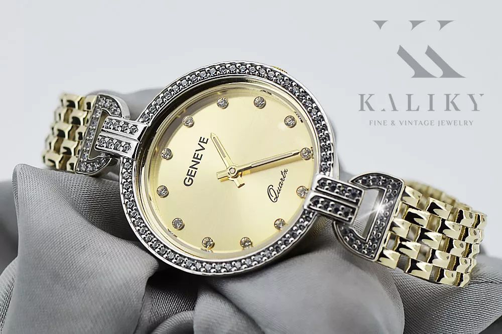 Prześliczny 14k złoty damski zegarek Geneve lw006ydy Warszawa