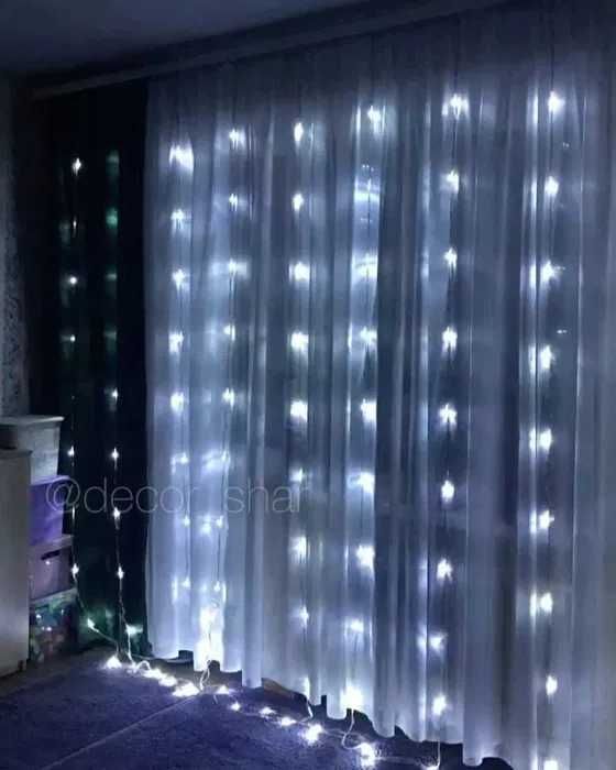 USB Гірлянда штора Крапля роси 3x3м LED колір холодний білий ЯСКРАВА