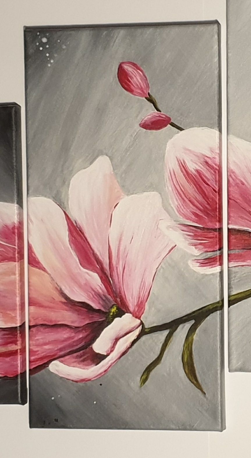 Obraz akrylowy na płótnie, tryptyk, 4 części, kwiaty magnolii
