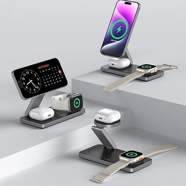 Tech-Protect Qi15W-A47/3In1 Magnetic Magsafe Wireless Charger Black