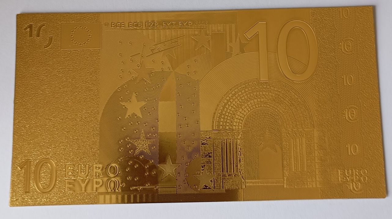 Coleção de notas de euros revistidas a ouro
