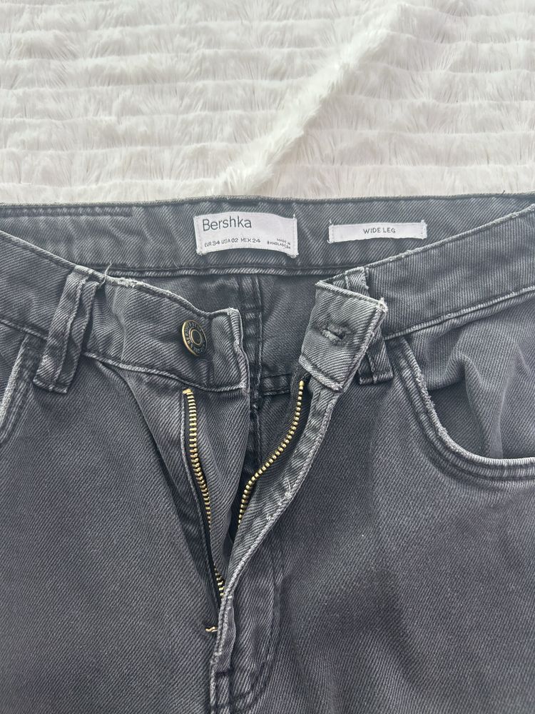 Calças de ganga cinza escuro wide leg com bolsos 34!
