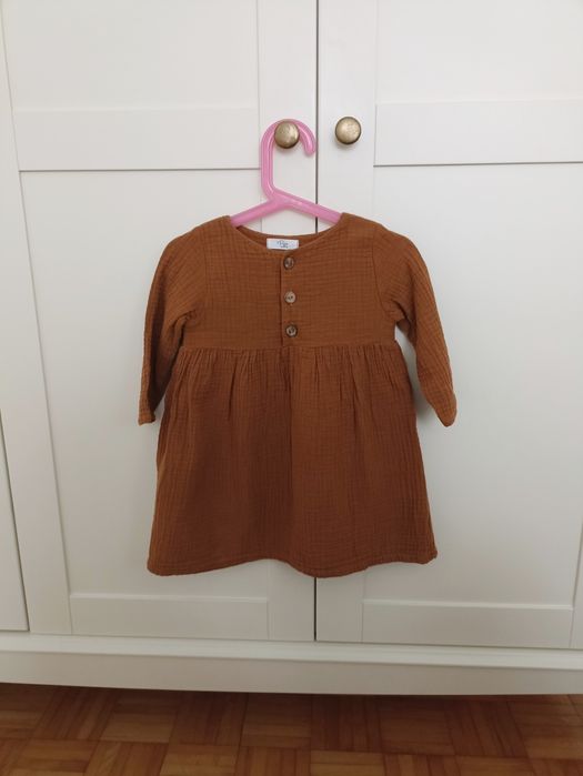 Brązowa bawełniana muślinowa sukienka świąteczna 86/92 pyza for baby h