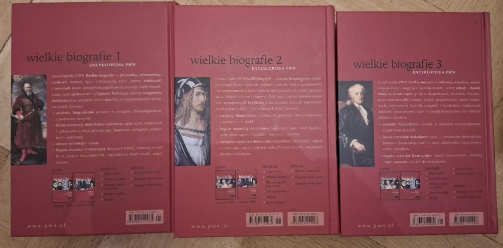Wielkie biografie Tomy 1, 2 i 3 (Przywódcy, Pisarze,Odkrywcy) 2007 PWN