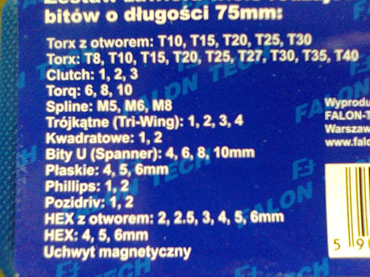 zestaw bitów ,torksów,hex długich 75 mm