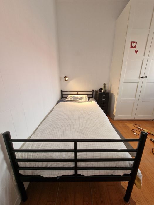 Cama de Solteiro em Metal, Preto Brilhante + Colchão 200x90