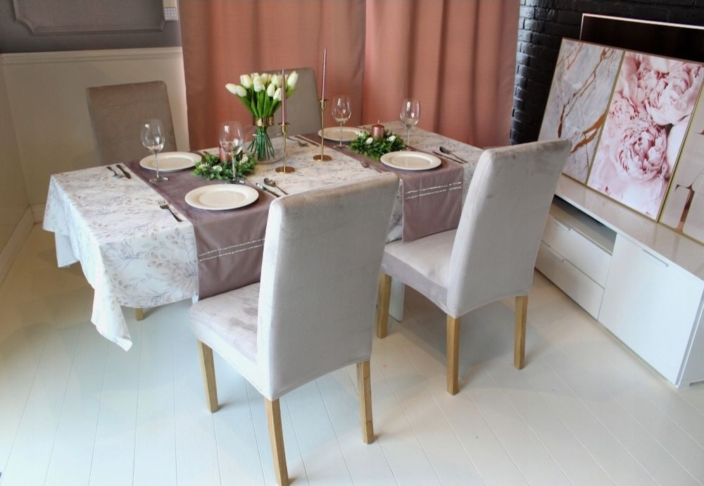 4 nowe pokrowce na krzesła elastyczne uniwersalne kremowe plamoodporne