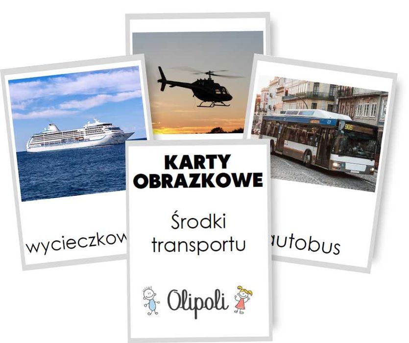 Karty obrazkowe ŚRODKI TRANSPORTU POJAZDY fiszki Montessori zdęcia