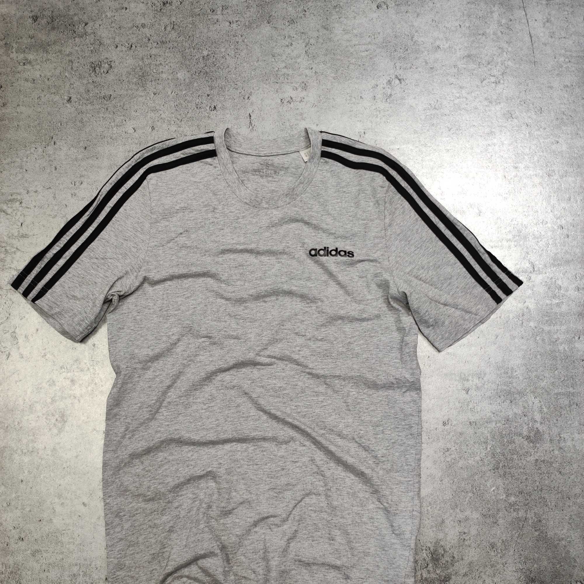 MĘSKA Sportowa Szara Koszulka Bawełna 3 Paski Adidas Male Logo Casual