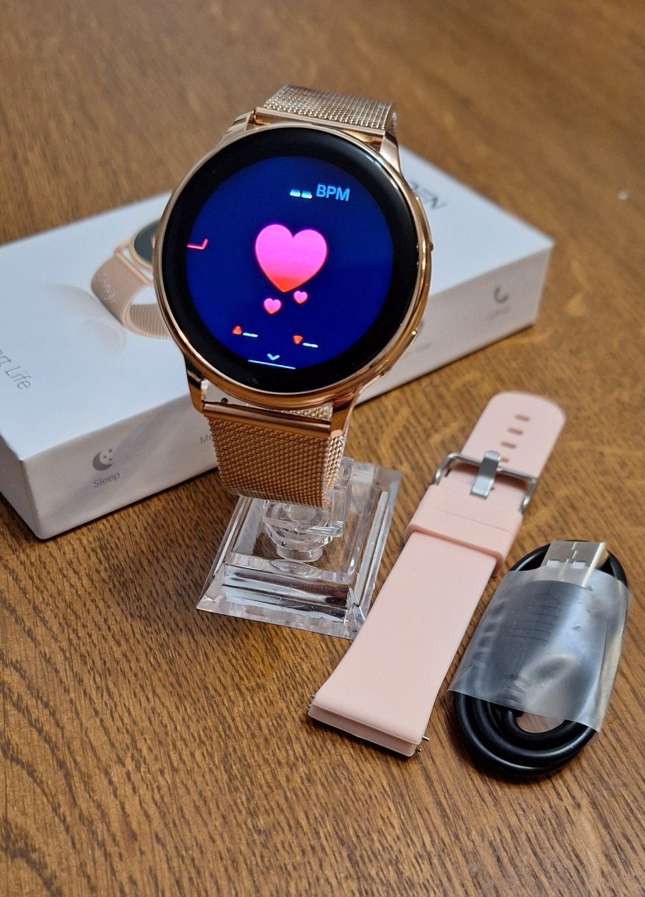 Smartwatch damski zegarek inteligenty PL menu, puls, tętno, whatsapp