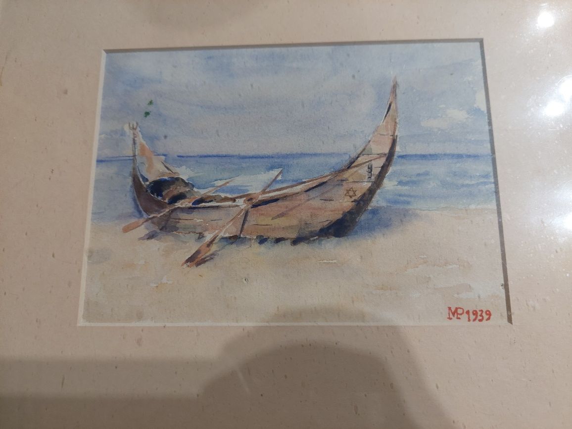 Linda aguarela barcos datada 1939 e assinada pintura quadro