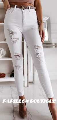 Stylowe białe jeansy z dziurami M.SARA r. 30