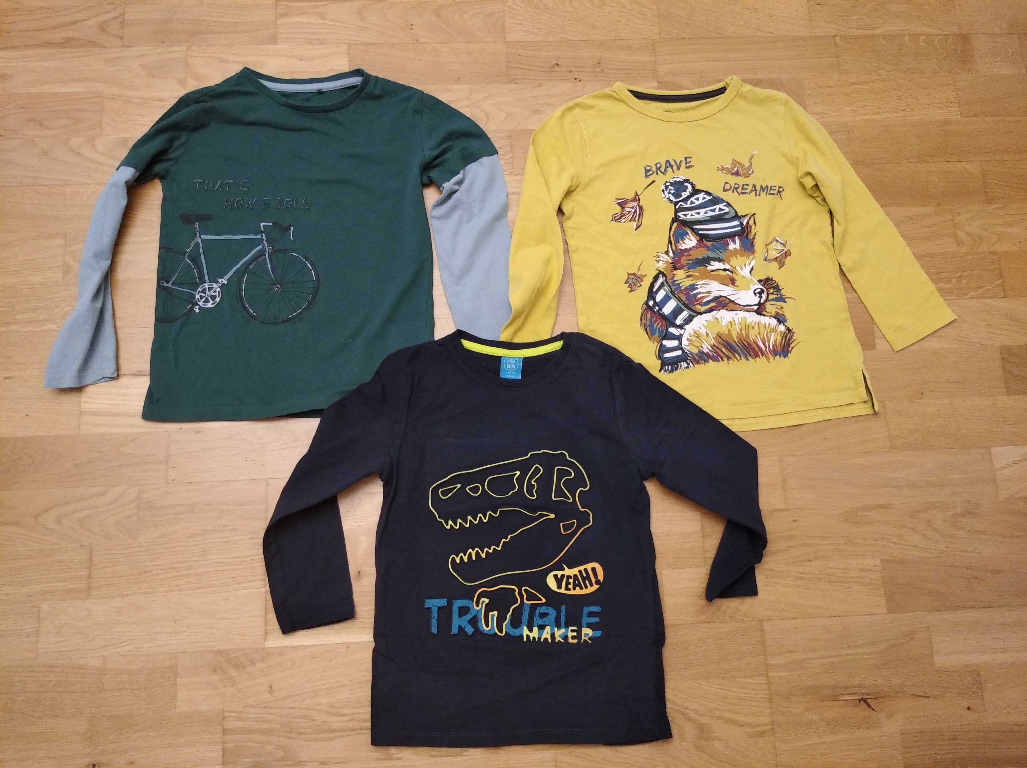 Bluzki chłopięce 116 3x Sinsay Little Kids koszulki dino rower lisek