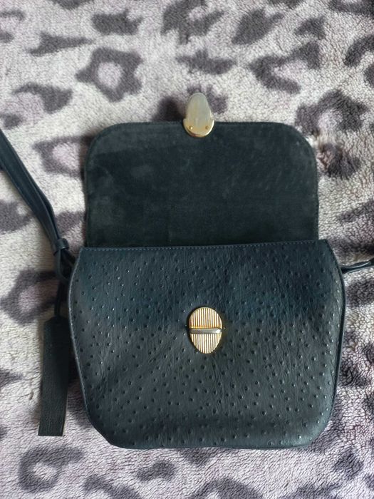 PICARD skóra granatowa mała torebka listonoszka vintage skóra strusia