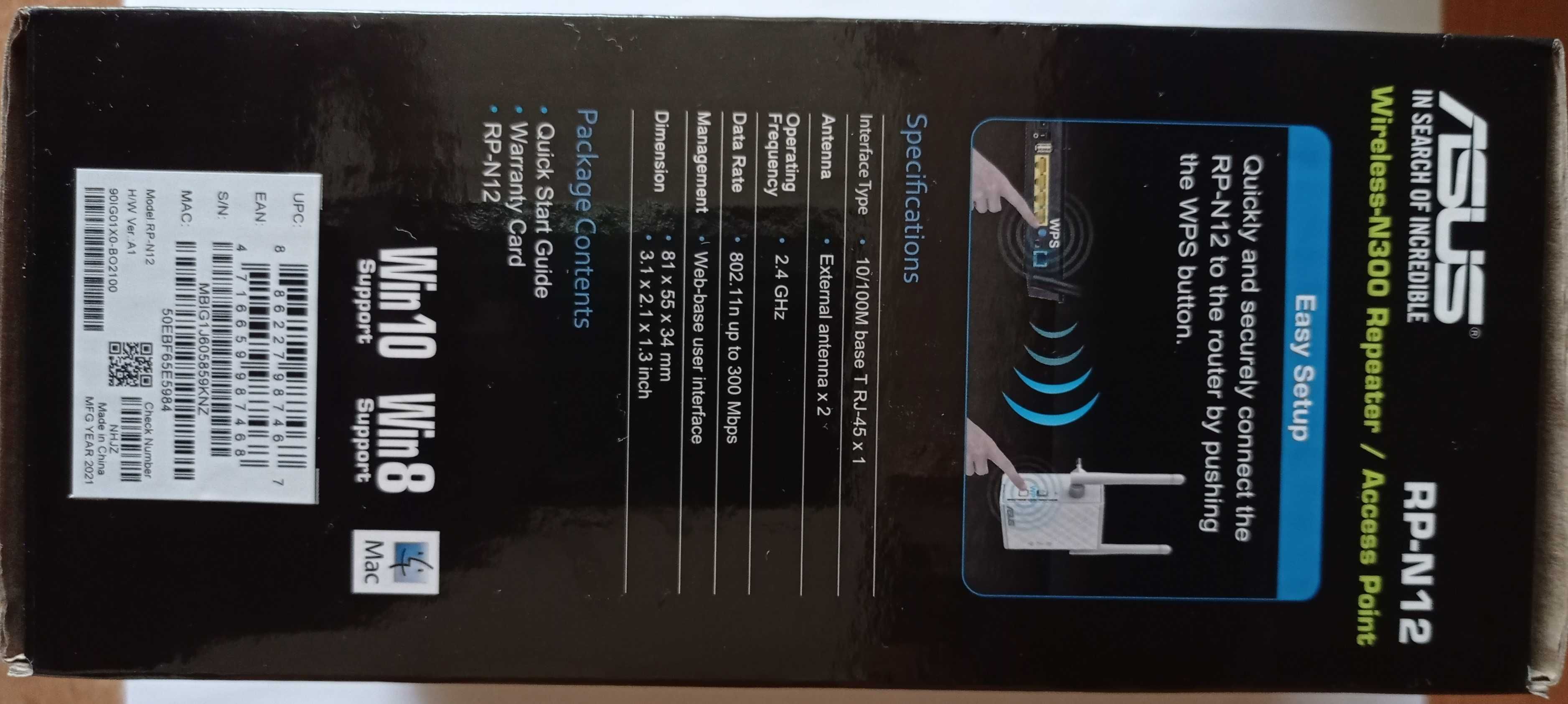 Wzmacniacz sygnału WIFI ASUS  RP-N12 Wireless N300.