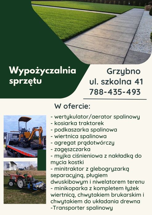Wynajem Wertykulator arreator rurkowy minikoparka wiertnica glebogryza
