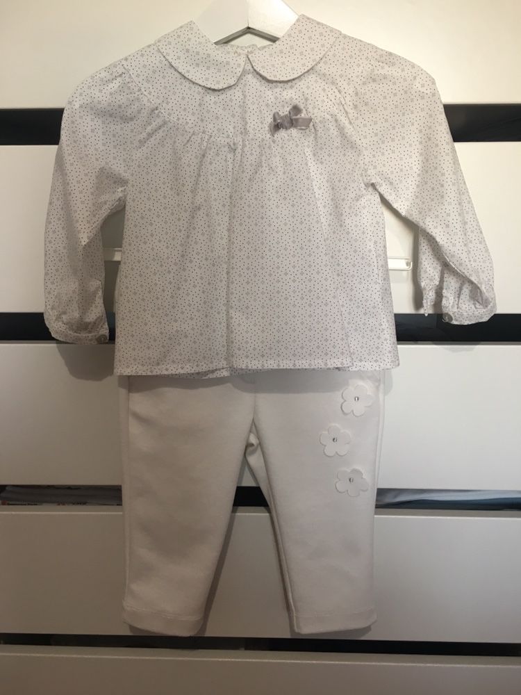 Conjunto calças e blusa Chicco, tamanho 12 meses