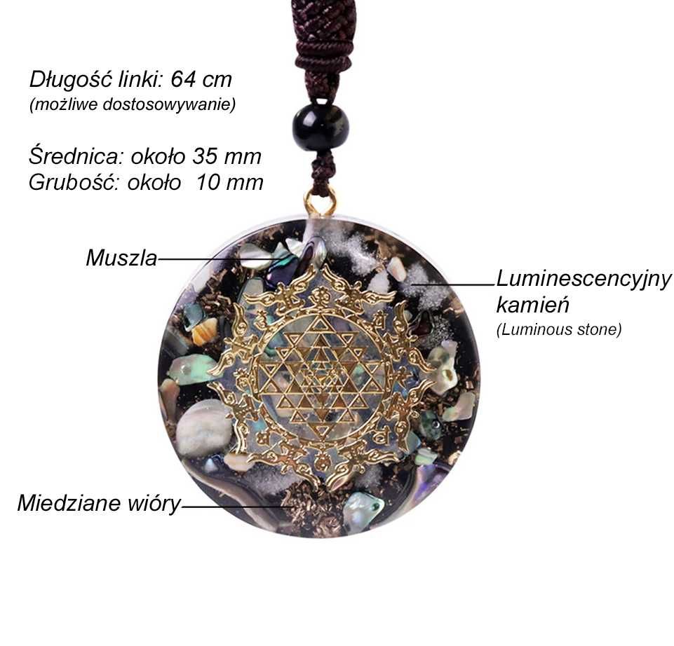 Świecący Luminescencyjny Naszyjnik Orgonitowy Amulet Wisiorek Muszle