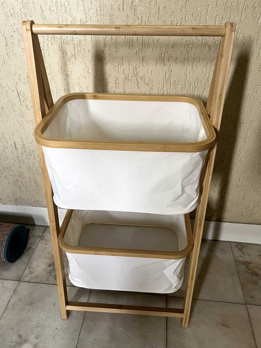 Estante/móvel de apoio para WC ou cozinha em bambu com 2 cestos