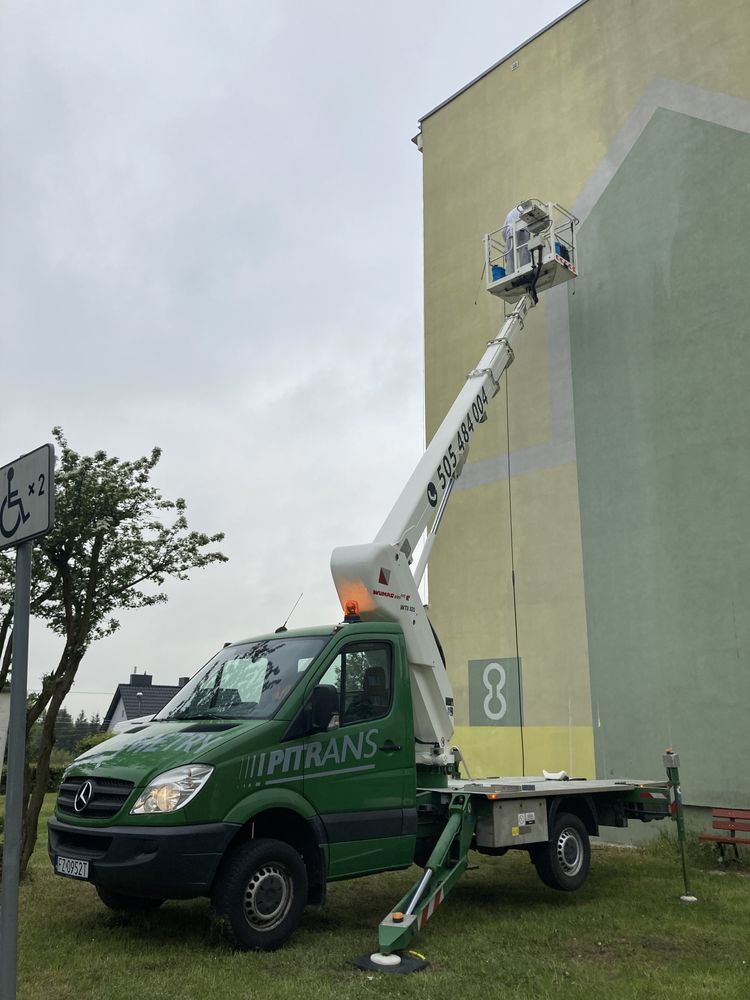 Podnośnik koszowy 25m zwyżka, wynajem, Zielona Góra. Naprawy dekarskie