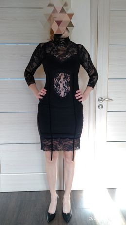 Платье вечернее 46 размер, тонкое с ажурными вставками #чёрное
