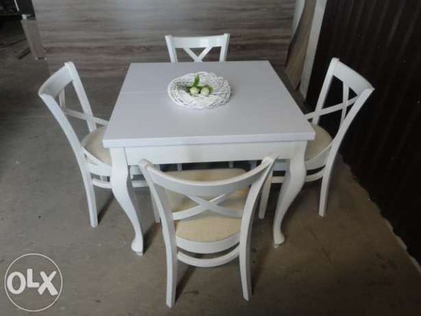 Rozkładany stół prowansalski, 90 x 90 biały, sosna bielona, Ludwik