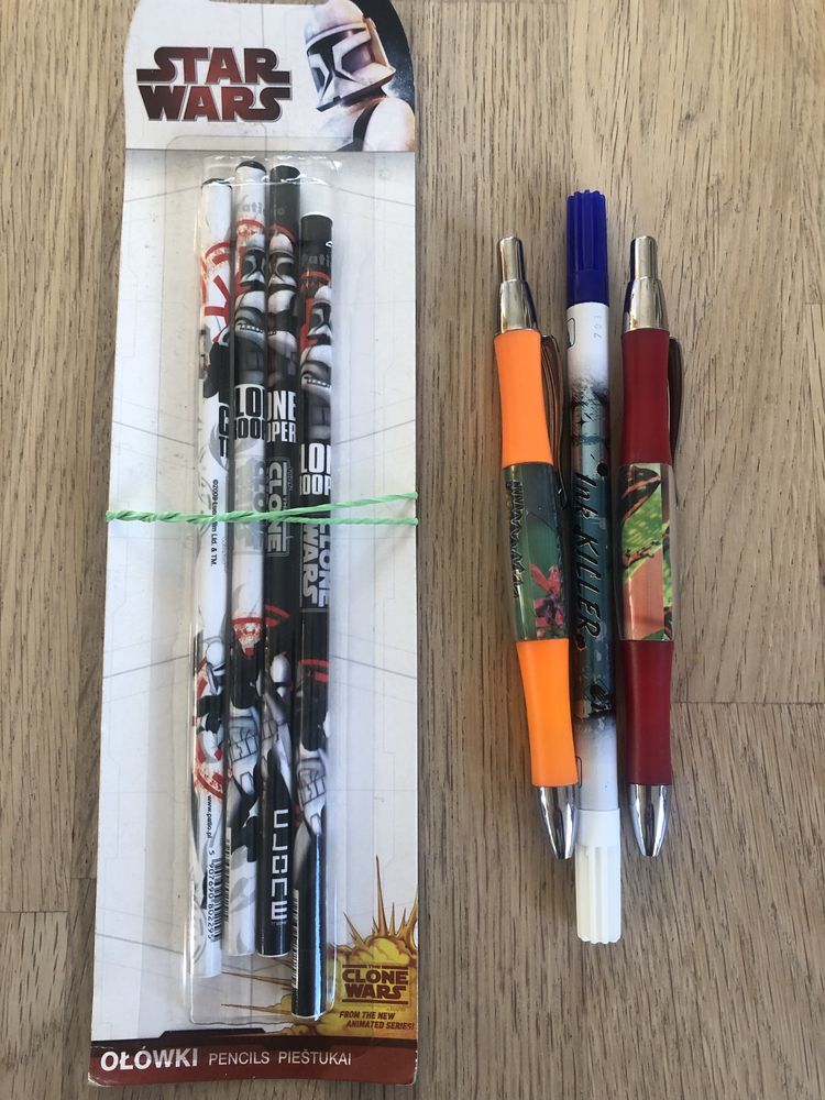 Ołówki drewniane Star Wars i 2 szt długopisy szkolne