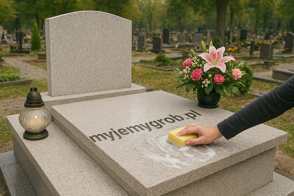 Mycie sprzątanie nagrobków pomników grobów prace na cmentarzu przy pom
