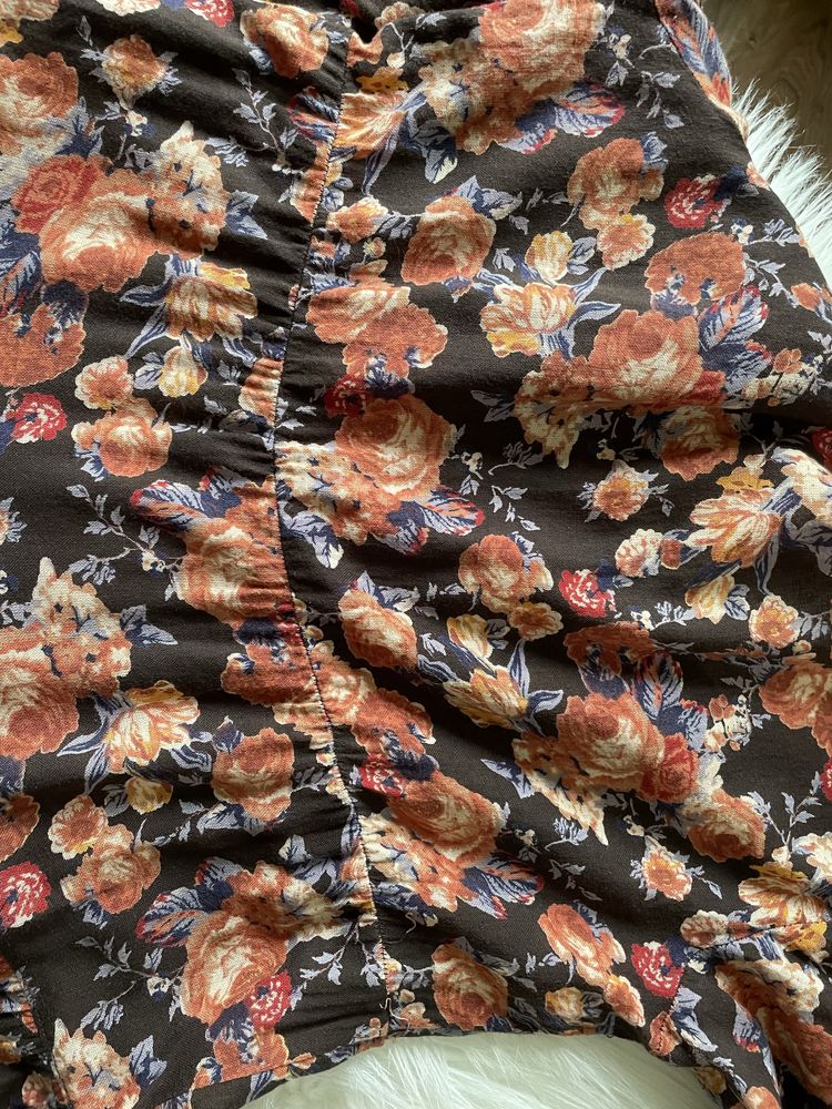 Bawelniana sukienka  maxi LINDEX, brazowa w kwiaty, 100% bawełna