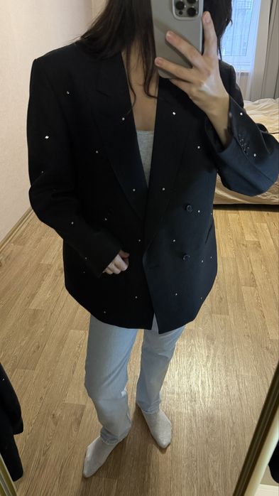 Дуже гарний вовняний двобортний піджак жакет з камінням від Centaur