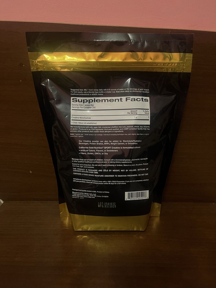 Креатин моногідрат 1 кг California Gold Nutrition L arginine