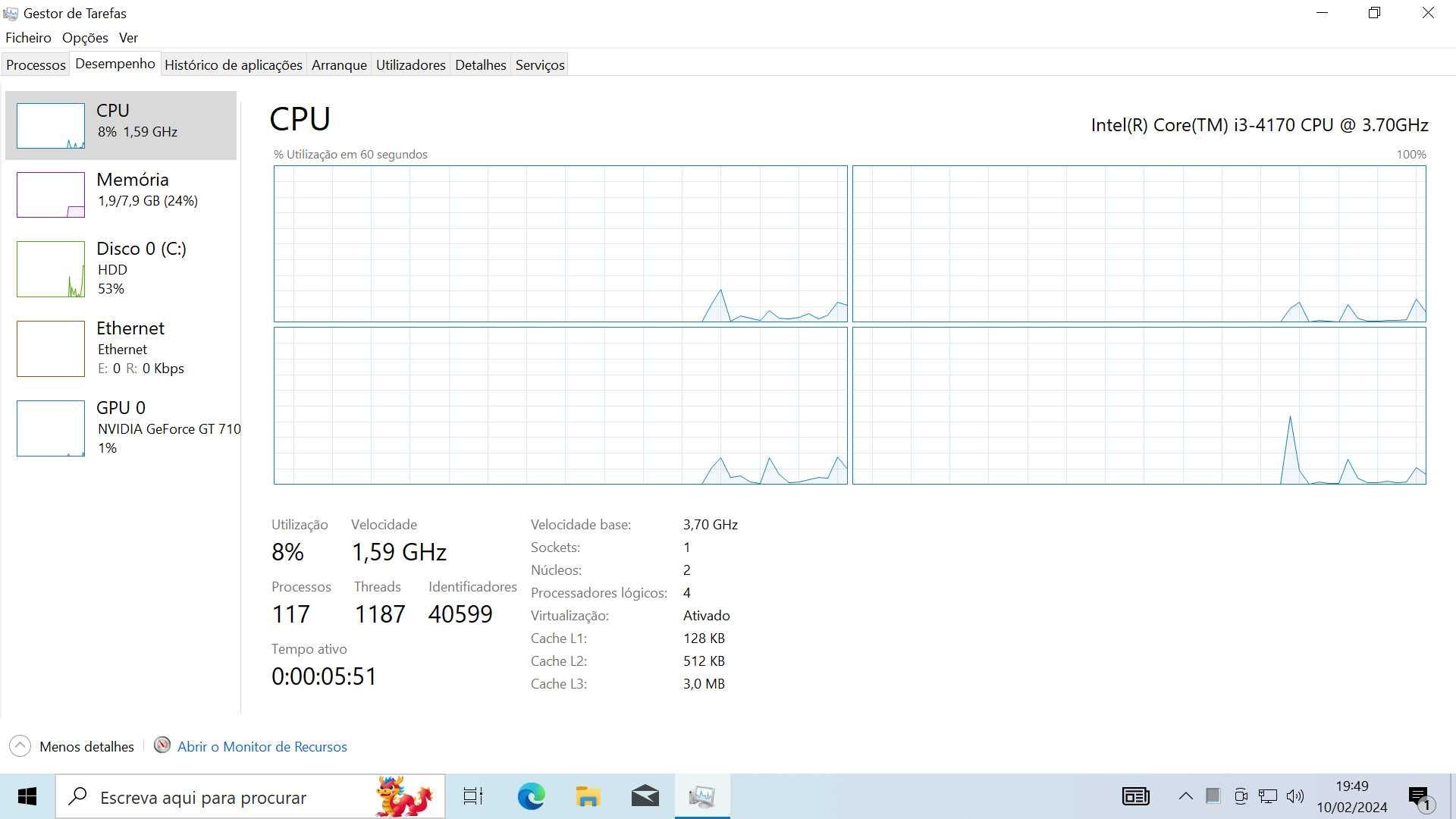 Computador Asus - i3 4170 CPU, Nvidia GT 710, 8GB RAM, 1TB HDD