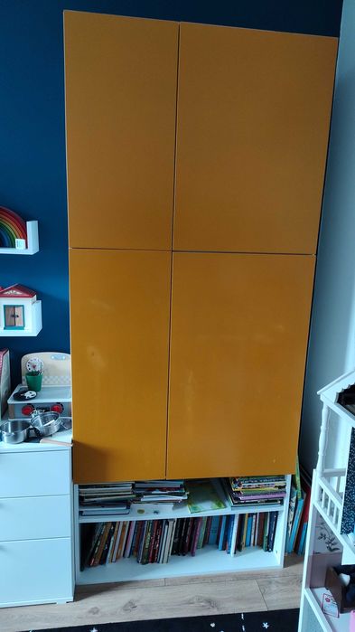 2 Szafy wiszące 2 moduły 40x160 cm i 60 x160cm musztardowe fronty.