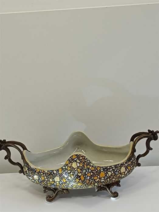 Żardiniera porcelana okuta brązem. Mozaika. Art Deco. .Krakelura..